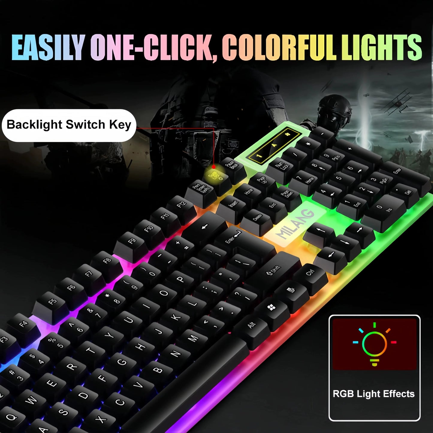 104 key Backlit Mechanical Keyboard Wired Gaming Keyboard Waterproof Luminous Keyboard for Gamer PC Laptop Office