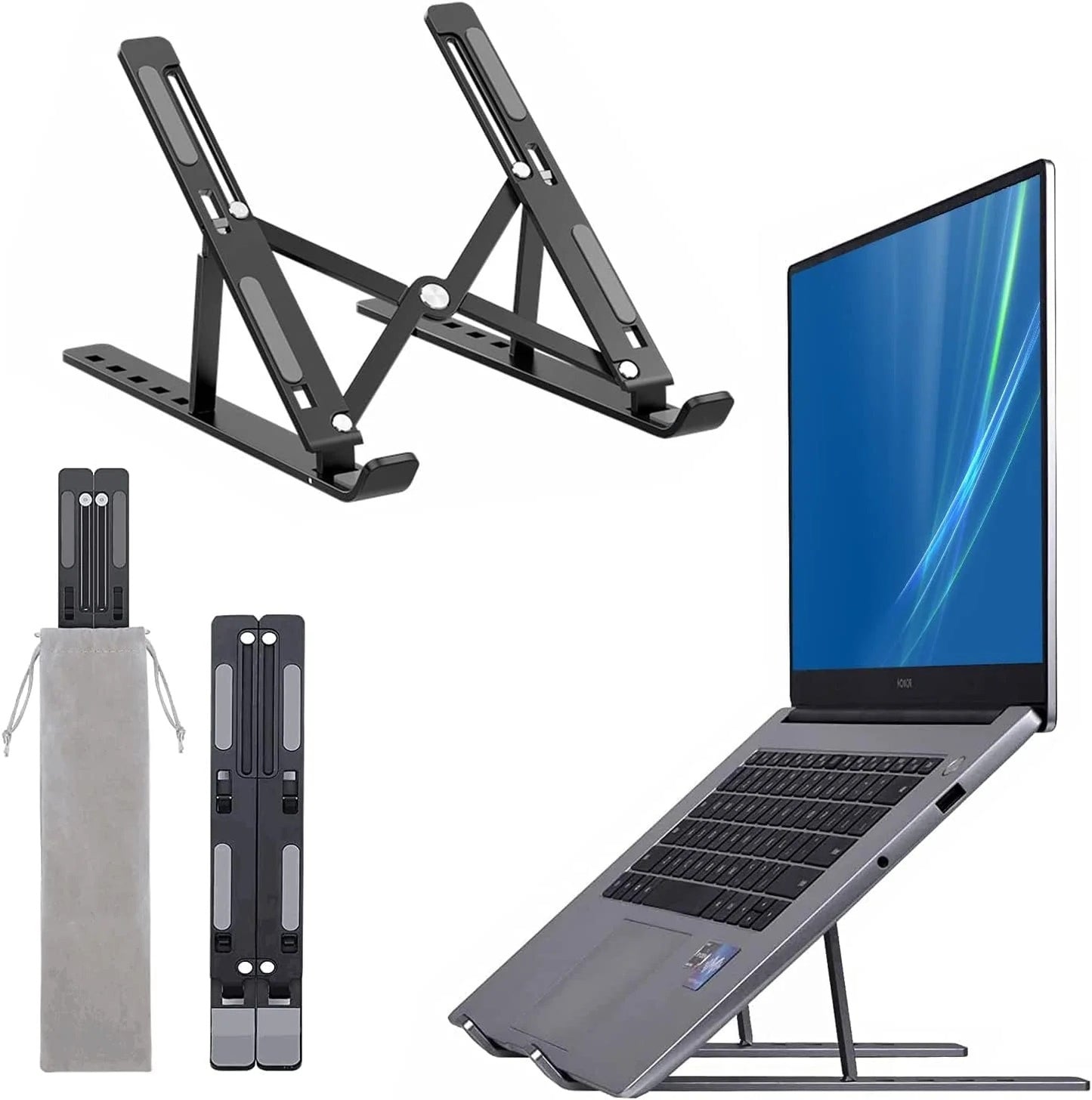 Folding Adjustable Aluminum Laptop Stand + FREE POUCH