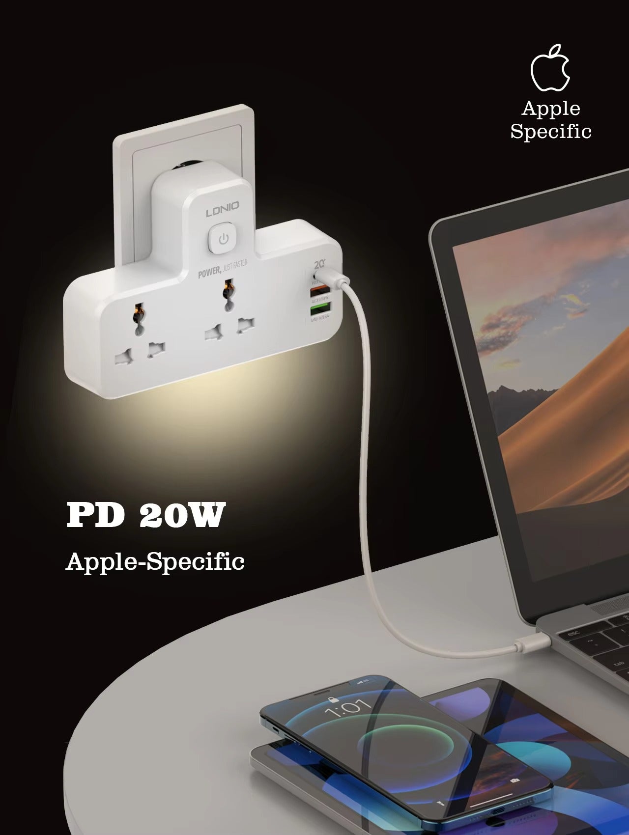 LDNIO 2 AC Outlets Portable Extension Power Socket SC2311