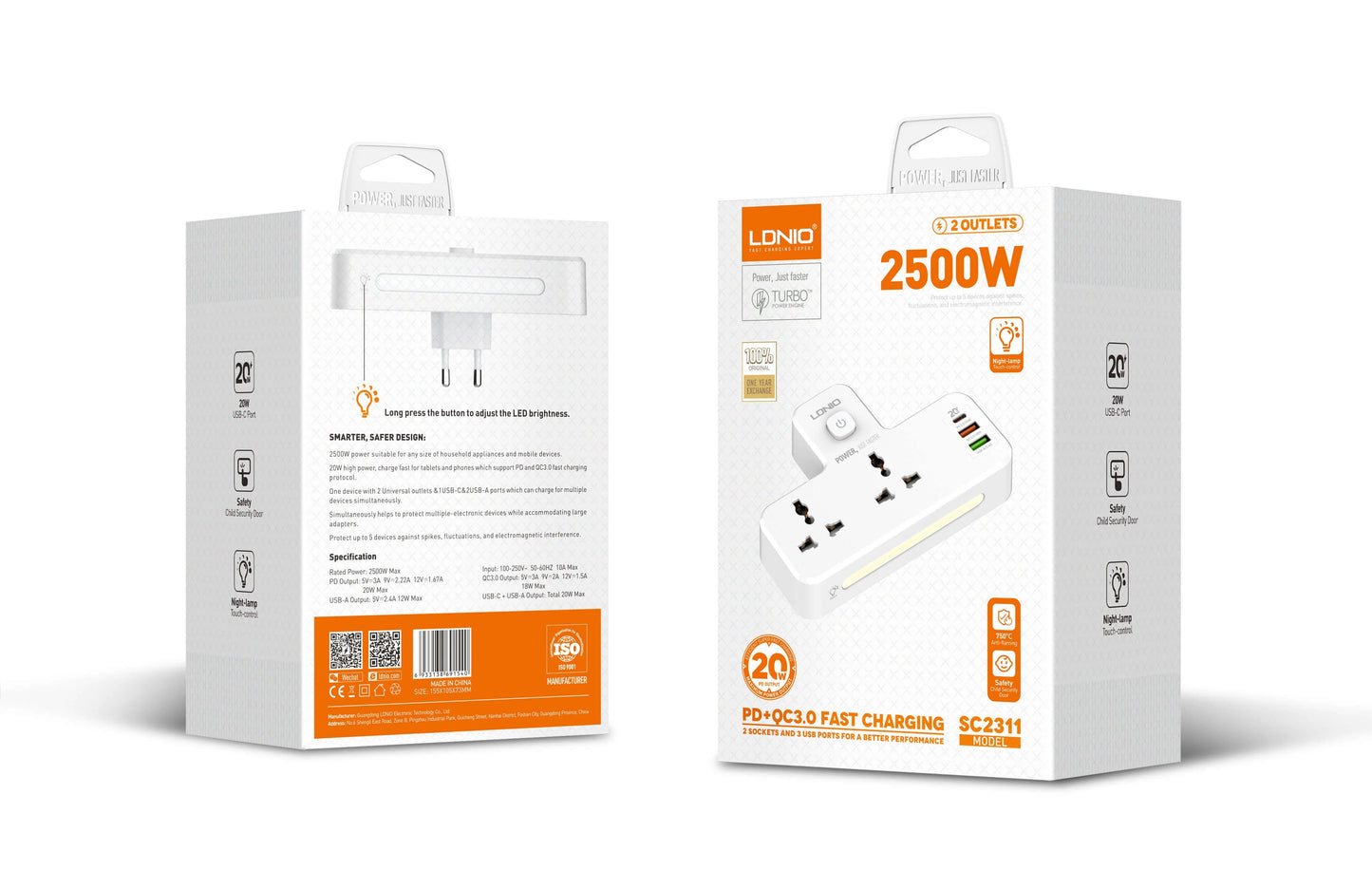 LDNIO 2 AC Outlets Portable Extension Power Socket SC2311