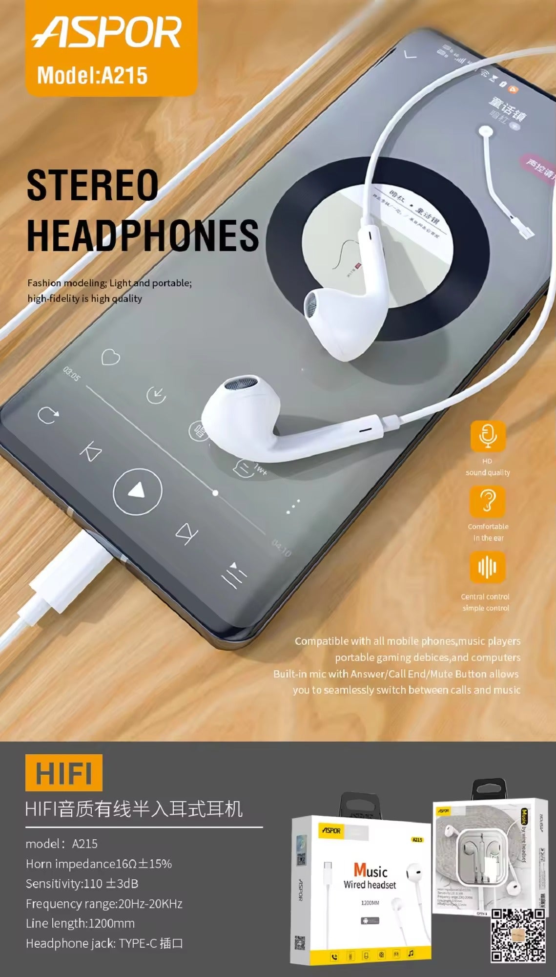 Aspor A250 Type-C Fast Charging Cable – High Speed Data Sync USB-C Charger Wire – Durable & Strong Connector