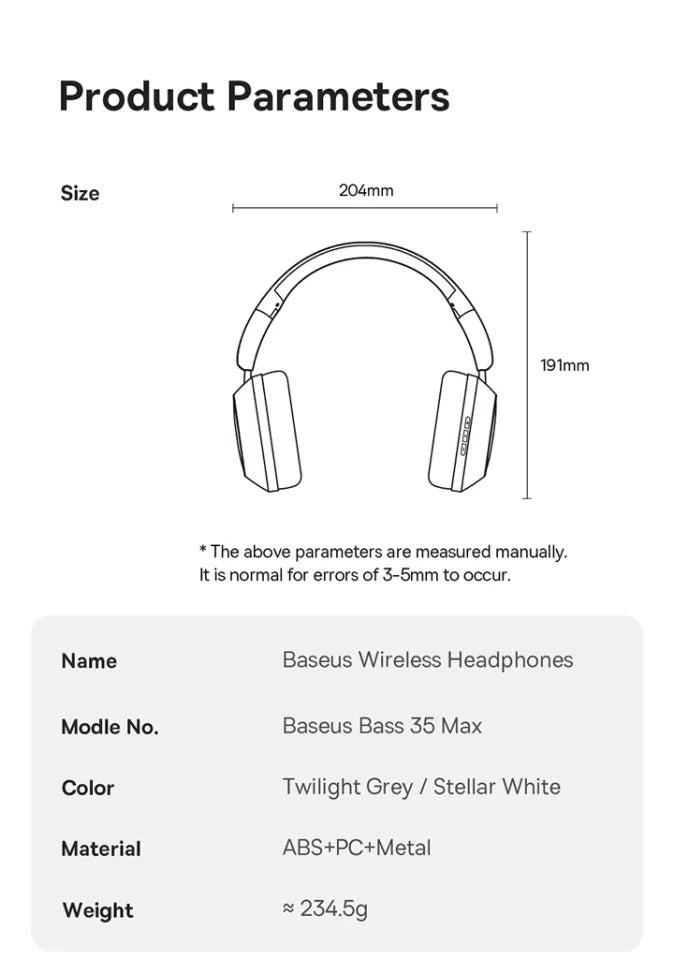 Baseus Bass 35 Max Wireless Headphones with Upto 50 Hours Long Battery