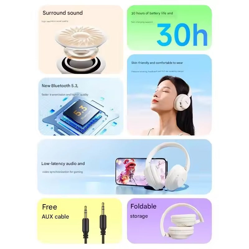 Original Lenovo TC3307 Gaming Headphones 30 Hours of Long Battery Life Fold Stereo Sports Wired Wireless Bt Headphones