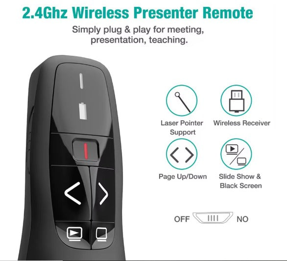 R 400 Wireless Slide Changer / Presenter / Clicker - RF Remote Control Laser Pointer USB PPT Power Point Presentation Slide Changer